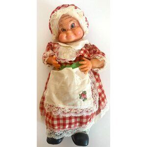 Vtg Mrs Santa Clause animated waist up music windup face hands rubber  body wood
